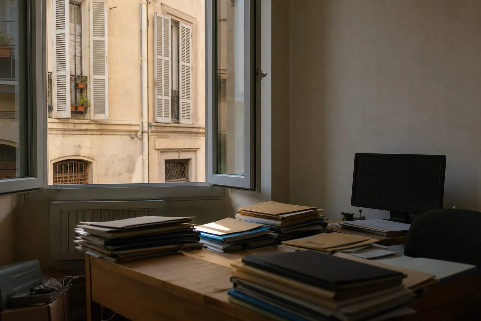 Bureau d'un dirigeant de très petite entreprise en fin de journée